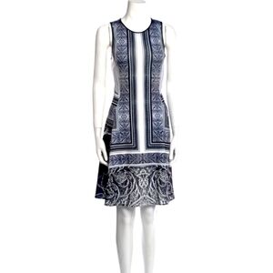 Clover Canyon Grey-Blue & White Geometric Print A-Line Dress